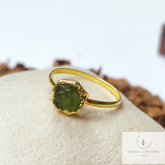 Raw Peridot Ring, August Birthstone Ring, Rough Stone Ring, Gold Electroplated Rings